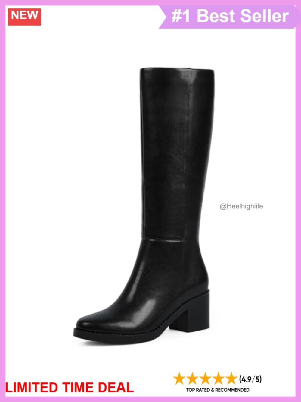 Easyfox Women's Knee High Boots Chunky Heel Round Toe Faux PU Leather Tall Long